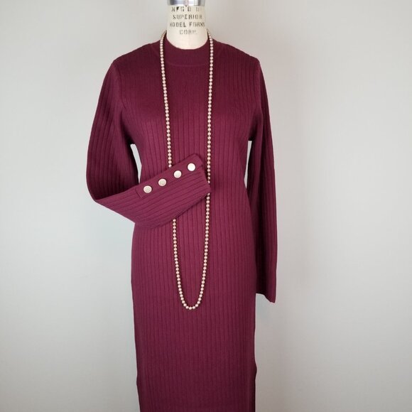 Apricot Burgundy Wine Long Sleeve Knit Sweater Midi Dress Size 10 NEW w/Tags - Picture 3 of 10